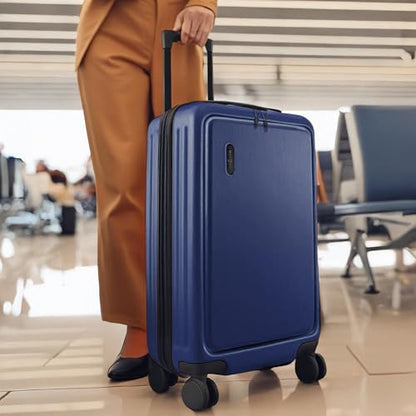 TRAVELARIM 24 Inch Checked Luggage with Spinner Wheels, Medium Suitcase - color: Navy, size: Medium 24-Inch Checked