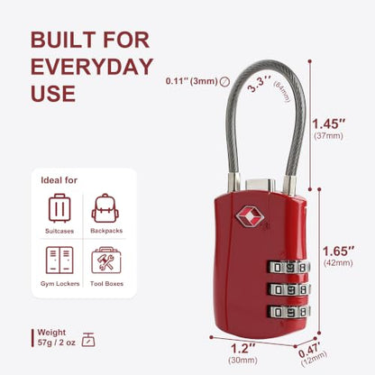 TSA Approved Locks for Luggage Locker, Europe Travel Essentials - color: Black+Red