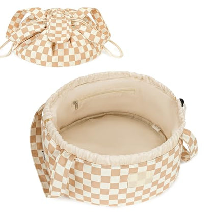 Narwey Lay Flat Drawstring Makeup Bag, Travel Toiletry Cosmetic Bag Women - color: Z-Light Checkerboard