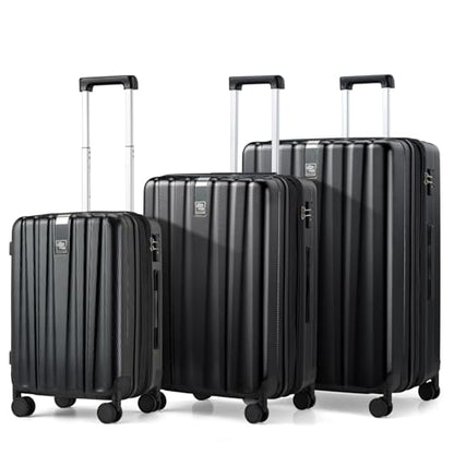 Hanke Expandable Hard Shell Luggage Sets, 3 Piece, 20/24/29 Inch - color: Jet Black, size: 3 Pc Set EXT (20/24/29)