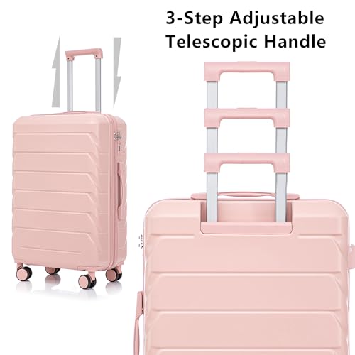 3 Luggage Sets, ABS Hardshell Suitcase Durable Lightweight with Combination Lock - color: pink horizontal stripe