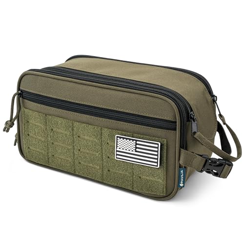 PAVILIA Tactical Toiletry Bag Men, Water Resistant Molle Military, Olive XL - color: Olive, size: Extra Large