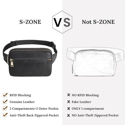 S-ZONE Fanny Packs for Women Genuine Leather RFID Blocking Crossbody Sling - color: 2-Black