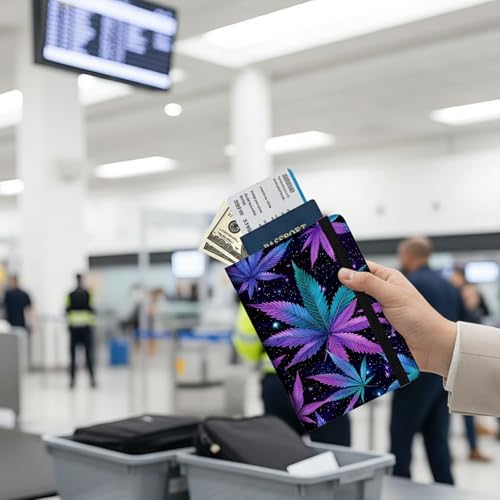 Passport Holder Wallet Cover Case,RFID Blocking Passport Cover,Large Capacity Travel Wallet with Multi Card Slots (Weed Leaf Pattern) - color: Weed Leaf Pattern