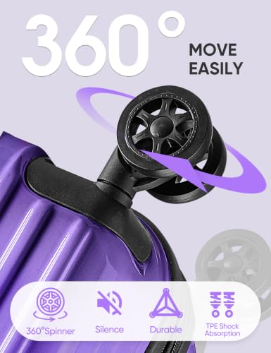Expandable Checked Luggage Suitcase with Wheels - color: Midnight Violet, size: M(24 In)