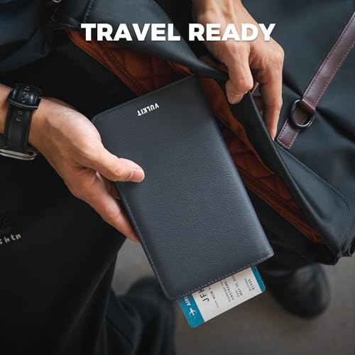 VULKIT Passport Wallet for Travel RFID Blocking Premium Leather - color: Top Grain Navy