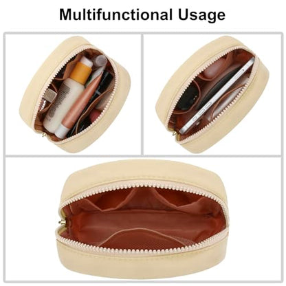 Small Travel Makeup Bag, Nylon Cosmetic Toiletry Organizer Pouch (beige) - color: beige