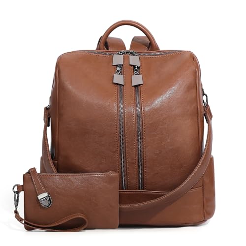 Women's Convertible Backpack Tote with Wristlet, Mommy Diaper Bag, Brown - color: Brown