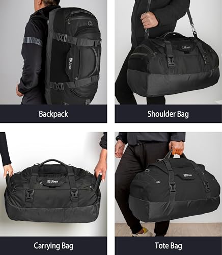 Ubon Convertible Duffel Backpack Weekender Gym Bag with Shoe Compartment - color: Black, size: 55L