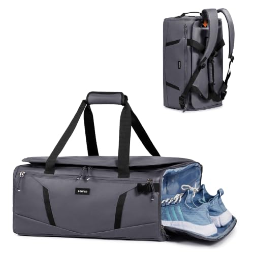 40L Water-Resistant Duffle Backpack with Shoe Compartment & Wet Pocket - color: Grey