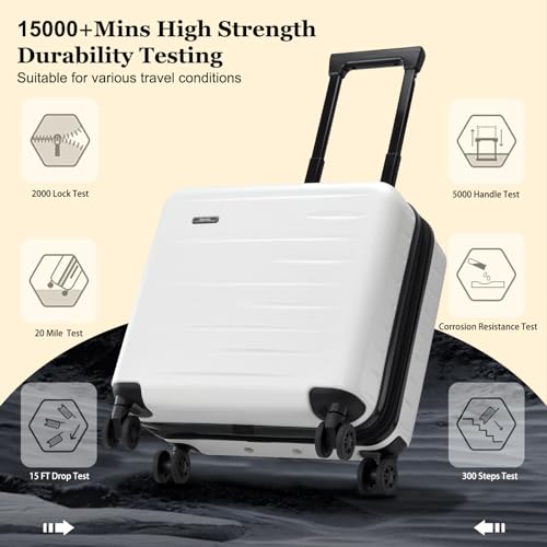 CENSIEN Expandable 16 Inch Carry On Luggage Airline Approved Small Suitcase - color: White, size: 16 Inch EXT