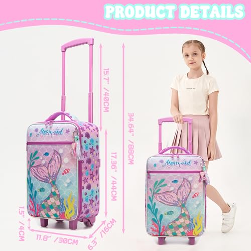 Kids Luggage with Wheels Softside 16" Kids Suitcase for Girls Luggage for Kid Airline Approved & Multi-function Carry Bag 3pcs Set - color: Fenyuwei