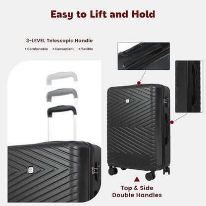 Travelhouse 9-Piece Hardshell Luggage Set with Spinner Wheels & TSA Lock - color: BLACK, size: 9 piece