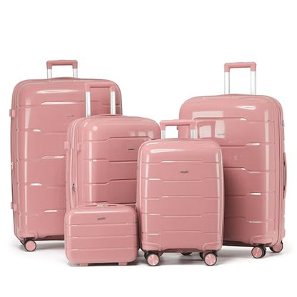 5-Piece Luggage Set Expandable Hardside Polypropylene Suitcase Set with TSA Locks & 8 Silent Spinner Wheels Lightweight Nested Suitcases Travel Set American Airline-Approved Carry-On - Pink - color: Pink, size: 5-Piece Set