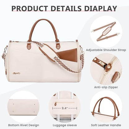 Joyrally Convertible Garment Duffle Bag for Women, 40L Carry-On, Beige - color: Beige