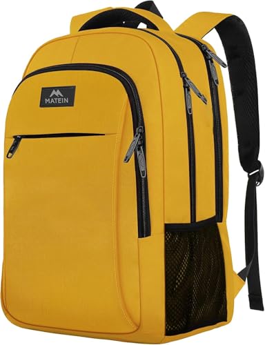 MATEIN Yellow Travel Laptop Backpack, 15.6 Inch Computer Student Bookbag - color: Yellow, size: 15.6 Inch