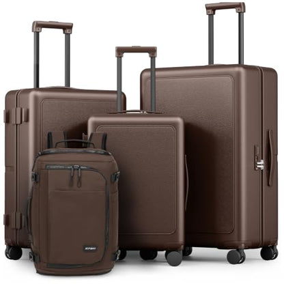 Joyway 4-Piece Hardside Luggage Set with Backpack, 20 24 28 Inch, Coffee - color: Coffee, size: 4-Piece Set (20/24/28/BP)