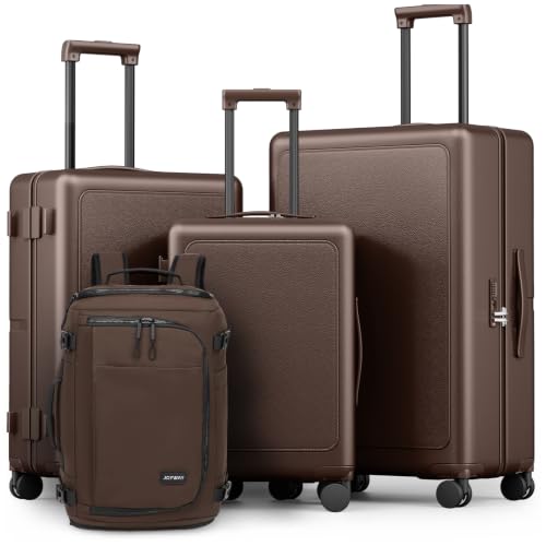 Joyway 4-Piece Hardside Luggage Set with Backpack, 20 24 28 Inch, Coffee - color: Coffee, size: 4-Piece Set (20/24/28/BP)