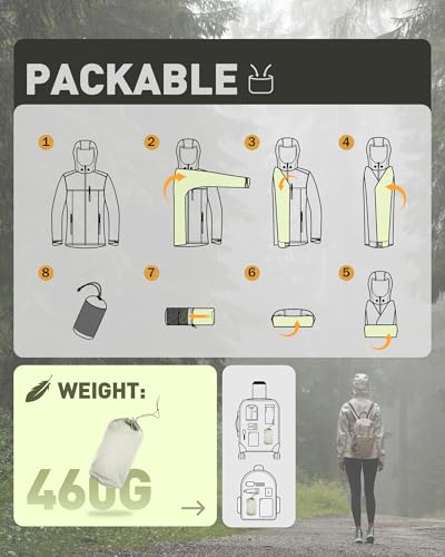 33,000ft Packable Rain Jacket for Women Waterproof Raincoats with Hood - color: Beige, size: Medium