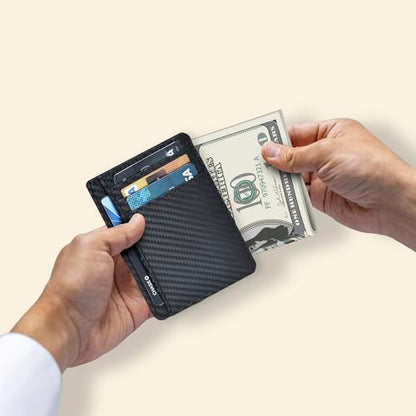 RFID Blocking Genuine Slim Leather Wallet - Card Holder Gift for Men Idea - color: Jet Black