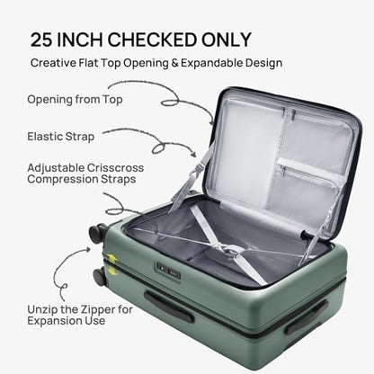 NINETYGO Medium Checked Luggage Flat Top Opening, 25 Inch, Sweet Journey - color: 05-Creamy Matcha Tea, size: Checked 25-Inch (Top Opening, 72L)