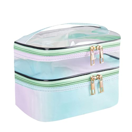 FITINI Makeup Bags Double Layer Travel Storage Cosmetic Cases Make up Organizer Toiletry Bags Water-resistant for Women Makeup Brush Bag,Gradient Green - color: Gradient Green