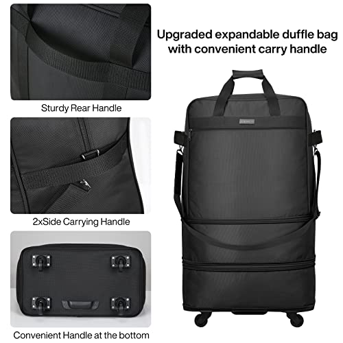 Hanke Suitcases with Wheels Expandable Foldable Luggage Bag Suitcase Collapsible Rolling Travel Bag Duffel Bag for Men Women Lightweight Suitcases without Telescoping Handle, Black - color: Black