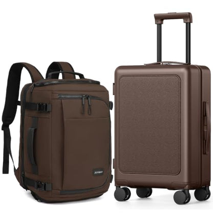 Joyway 20-Inch Hardside Carry-On Luggage & Expandable Backpack Set, Coffee - color: Coffee, size: 2-Piece Set (20/BP)