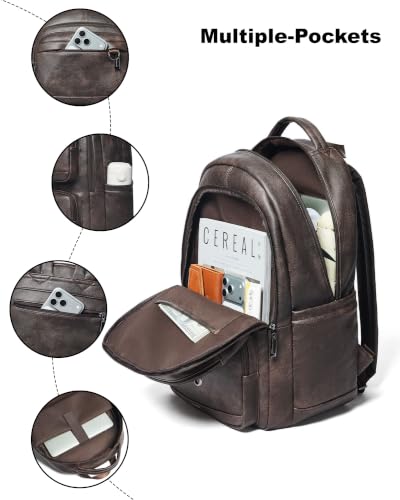 LATMAP Vegan Leather Backpack 17Inch Laptop Backpack for Women Men Coffee - color: Coffee Color