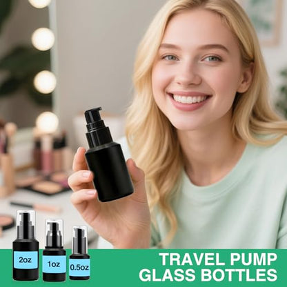 3PCS 30ML/1OZ Empty Black Frosted Glass Bottles with Pump for Cream - color: Black, size: 1 Ounce