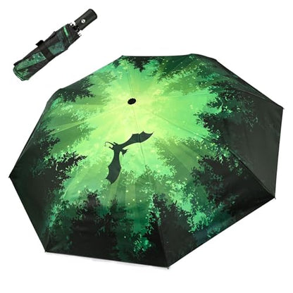 Windproof Travel Umbrella Folding Compact Automatic Umbrellas for Women Men Rain Sun - color: Forest Dragon