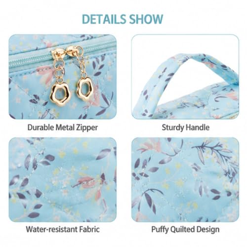 YTL Travel Makeup Bag, Puffer Cosmetic Organizer Bag for Women, 3 Pcs Sets - color: Light Blue Puffer