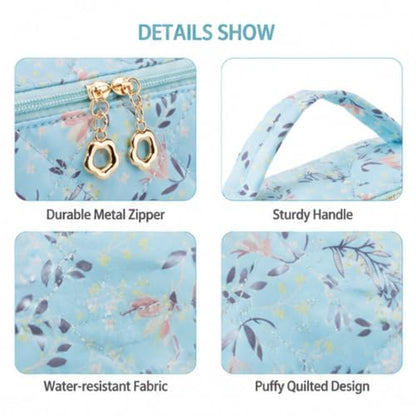 YTL Travel Makeup Bag, Puffer Cosmetic Organizer Bag for Women, 3 Pcs Sets - color: Light Blue Puffer