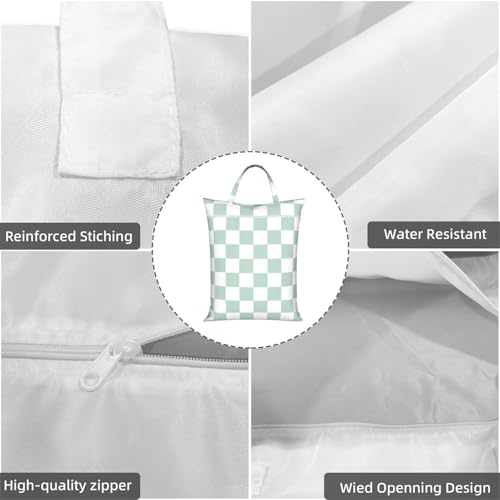 "green and white checkerboard plaid 2-Pack Travel Laundry Bags for Dirty Clothes- Large Waterproof Laundry Tote, Wet & Dry Use, Reusable Foldable Carry Handles for Vacation, Gym & Dorm" - color: Green And White Checkerboard Plaid