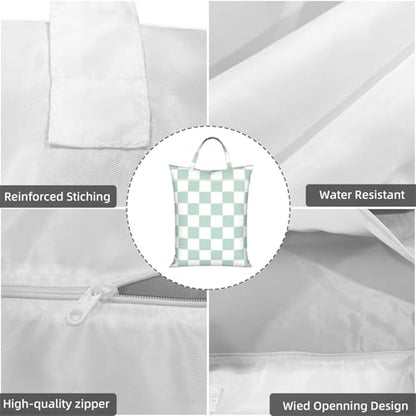 "green and white checkerboard plaid 2-Pack Travel Laundry Bags for Dirty Clothes- Large Waterproof Laundry Tote, Wet & Dry Use, Reusable Foldable Carry Handles for Vacation, Gym & Dorm" - color: Green And White Checkerboard Plaid