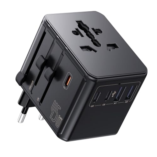 Auxmir Universal Travel Adapter, 45W PD Fast Charging Travel Plug Adapter - color: Black