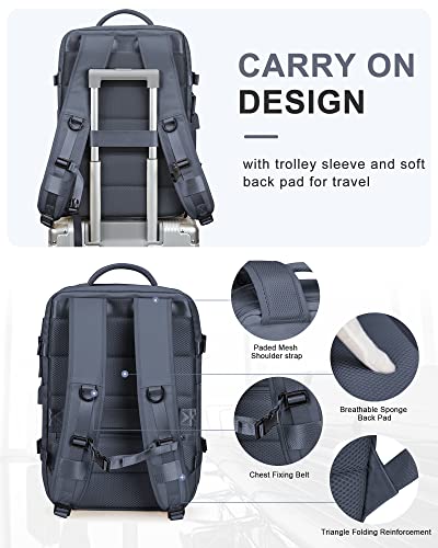 WONHOX Large Travel Laptop Backpack Expandable Flight Approved Backpack Carry on Backpack for Women Men Waterproof 17inch Laptop Daypack Hiking Work Backpack with Shoe Compartment Grey Blue - color: A4-greyblue
