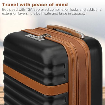Kono Checked Luggage 28in Expandable Hardside TSA Lock Black - color: Black/Brown, size: Checked-large 28-inch