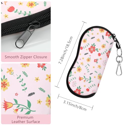 MoKo Sunglasses Soft Case Ultra Light Neoprene Zipper Eyeglass Case for Men Women - color: Pink Flowers