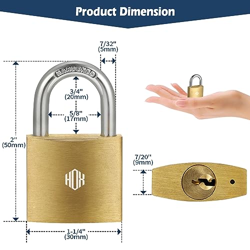 HOX Solid Brass Keyed-Alike Padlock, Hardened Steel Shackle, 30mm, 12-Pack - size: 12Pack