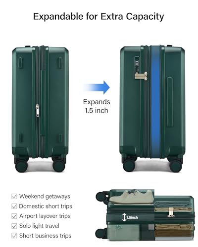 MILADA 20 Inch Expandable Carry On Luggage, Small Hard Shell Suitcase - color: Blackish Green, size: Carry On 20 Inch