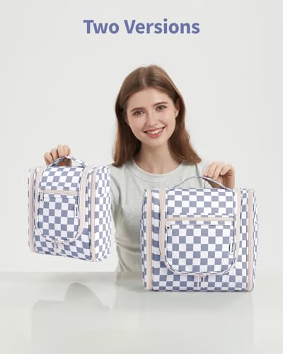 Narwey Hanging Travel Toiletry Bag for Women, Makeup Cosmetic Bag - color: C-Grayish Blue Checkerboard, size: Medium