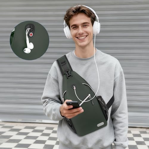 MOSISO Small Sling Bag for Men, Crossbody Shoulder Chest Daypack Bag - color: Midnight Green