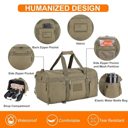 Tactical Duffle Bag with Shoe Compartment, Gym Travel Backpack, 45L - color: green