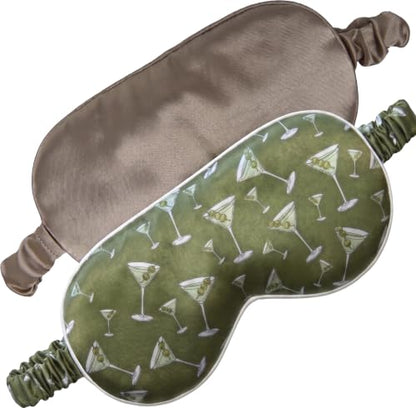 Satin Sleep Mask - 2 Pack - Champagne & Martini Print - color: 2 Pack - Champagne & Martini Print