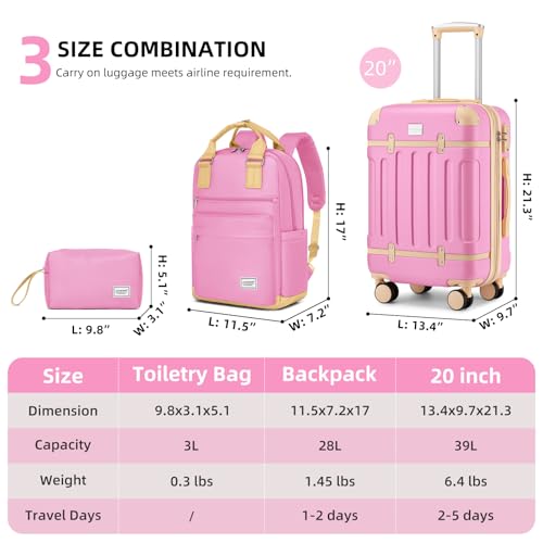 LARVENDER Expandable Carry on Luggage Sets 3 Piece Suitcases Set, Berry - color: Berry, size: 3 piece set(BP/TB/20)