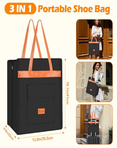 Yotako Shoe Bag for Travel with Leathers Handle Black - color: black