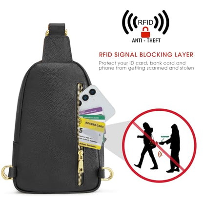 Kattee Sling Bag for Women, Leather Crossbody Bags for Travel, Black - color: Black