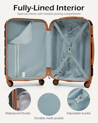 LONG VACATION Luggage Sets with Spinner Wheels, Suitcase Set 6 Piece - color: BLACK-BROWN, size: 6 piece set