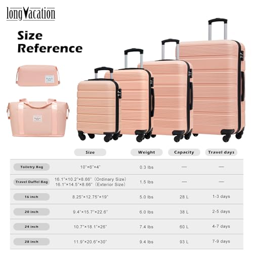 LONG VACATION Luggage Sets with Spinner Wheels, Suitcase Set 6 Piece - color: PINK, size: 6 piece set